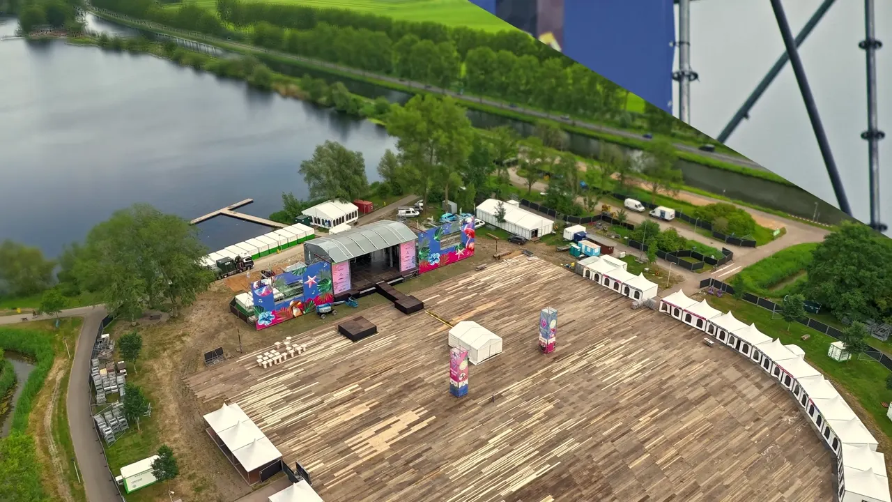 Aerial view of the festival grounds of Zomerspektakel aan het Meer